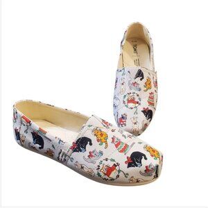 TOMS Belmont Christmas Holiday Cats Canvas Flat Shoes Slip On Womens 7.5 NWT